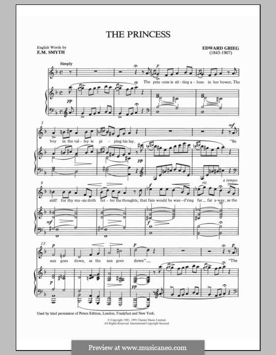 Die Prinzessin, EG 133: Für Stimme und Klavier by Edvard Grieg