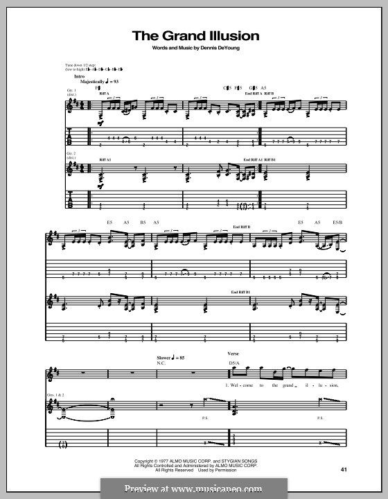 The Grand Illusion (Styx): Für Gitarre mit Tabulatur by Dennis DeYoung