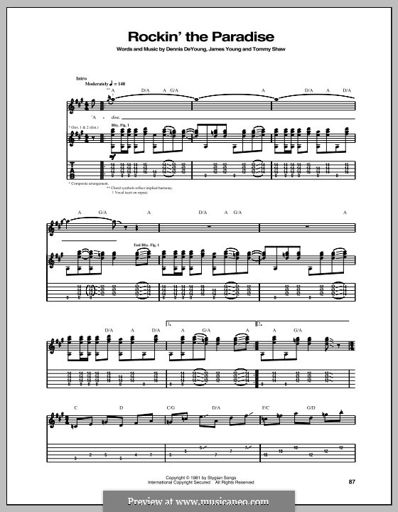 Rockin' the Paradise (Styx): Für Gitarre mit Tabulatur by Dennis DeYoung, James Young, Tommy Shaw