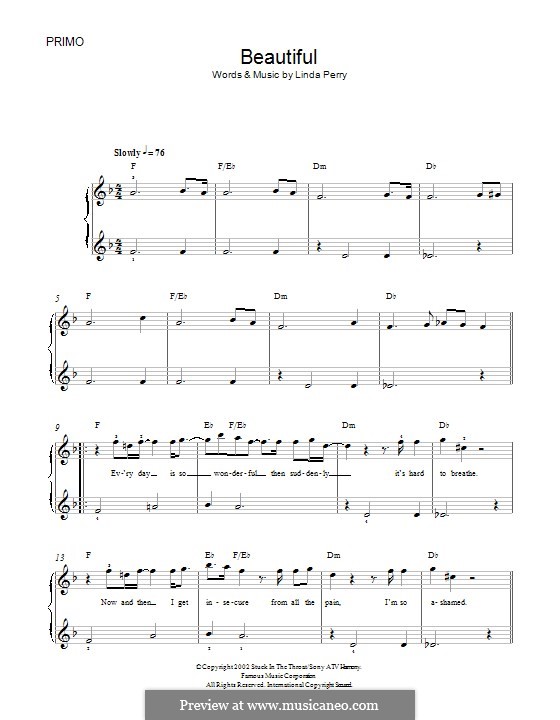 Beautifull (Christina Aguilera & Beverly McClellan): Für Klavier by Linda Perry