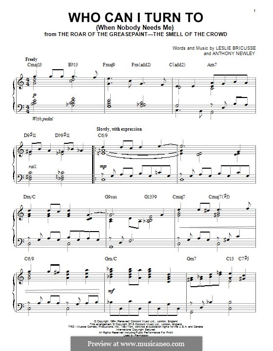 Who Can I Turn To?: Für Klavier by Anthony Newley, Leslie Bricusse