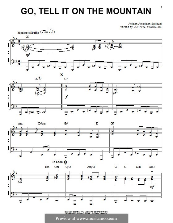 Go, Tell it on the Mountain (Printable Scores): Für Klavier (jazz version) by folklore