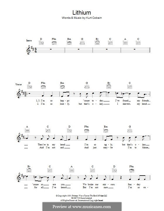 Lithium (Nirvana): Text und Akkorde by Kurt Cobain