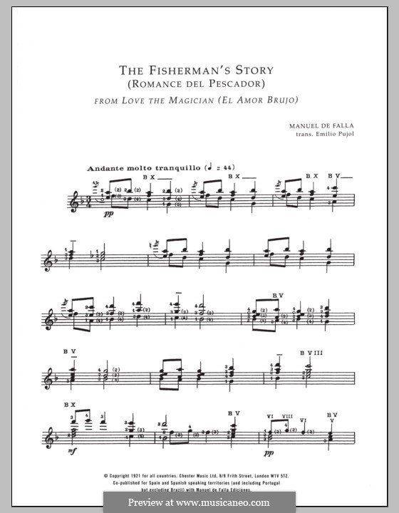 The Fisherman's Story (Romance del Pescador from el Amor Brujo): Für Gitarre by Manuel de Falla