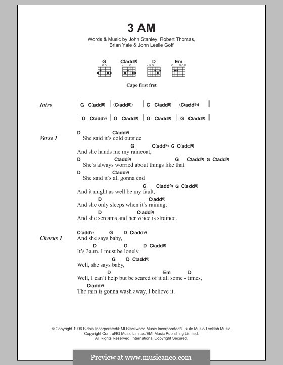 3 AM (Matchbox Twenty): Text und Akkorde by Brian Yale, Jay Stanley, John Goff, Rob Thomas