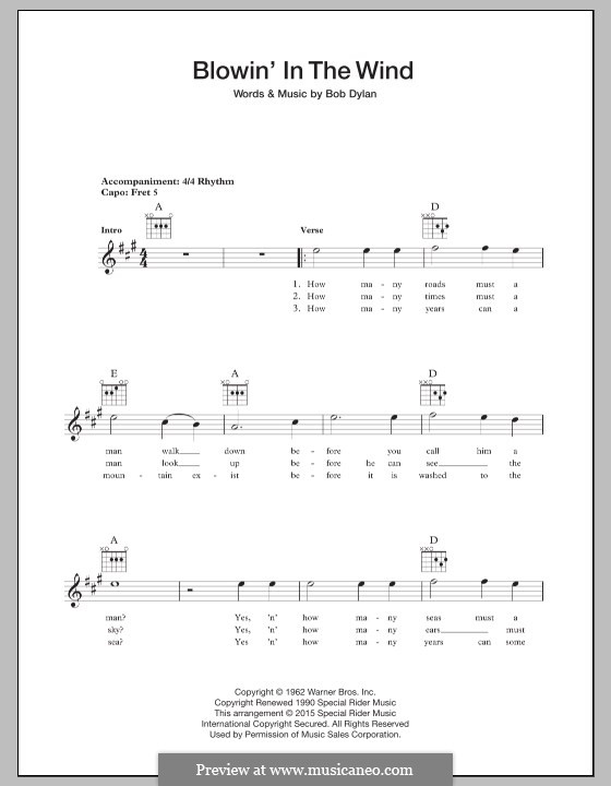 Blowin' in the Wind: Für Gitarre by Bob Dylan