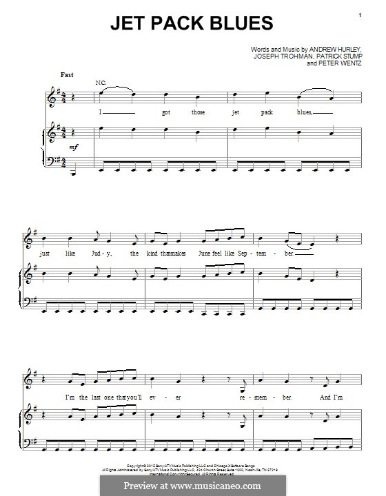 Jet Pack Blues (Fall Out Boy): Für Stimme und Klavier (oder Gitarre) by Andrew Hurley, Joseph Trohman, Patrick Stump, Peter Wentz