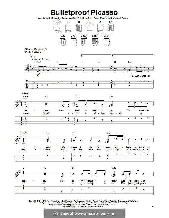 Bulletproof Picasso (Train): Für Gitarre mit Tabulatur by Butch Walker, Patrick Monahan, Trent Mazur, Michael Freesh