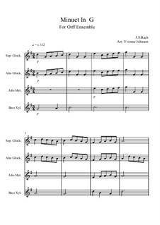 Nr.4 Menuett in G-Dur, BWV Anh.114: For orff ensemble by Johann Sebastian Bach