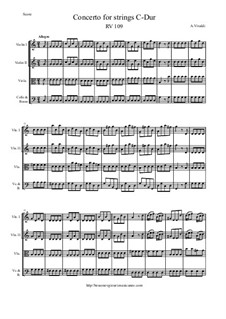 Concerto for Strings in C Major, RV 109: Score and parts by Antonio Vivaldi
