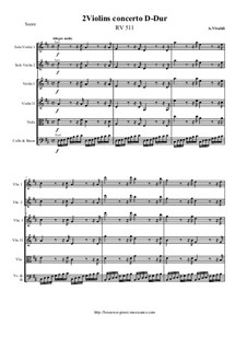 Concerto for Two Violins and Strings in D Major, RV 511: Score, parts by Antonio Vivaldi