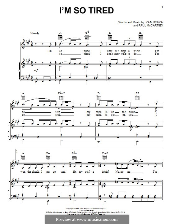 I'm So Tired (The Beatles): Für Stimme und Klavier (oder Gitarre) by John Lennon, Paul McCartney
