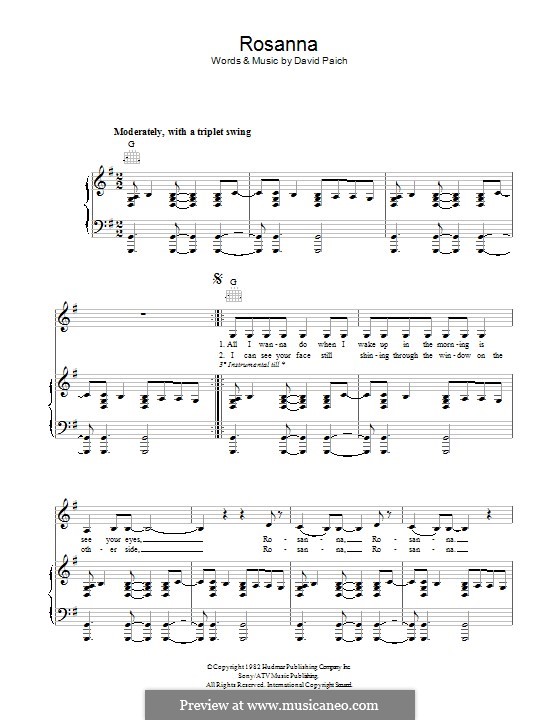 Rosanna (Toto): Für Stimme und Klavier (oder Gitarre) by David Paich