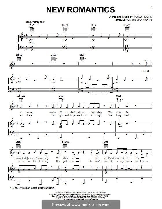 New Romantics: Für Stimme und Klavier (oder Gitarre) by Shellback, Max Martin, Taylor Swift