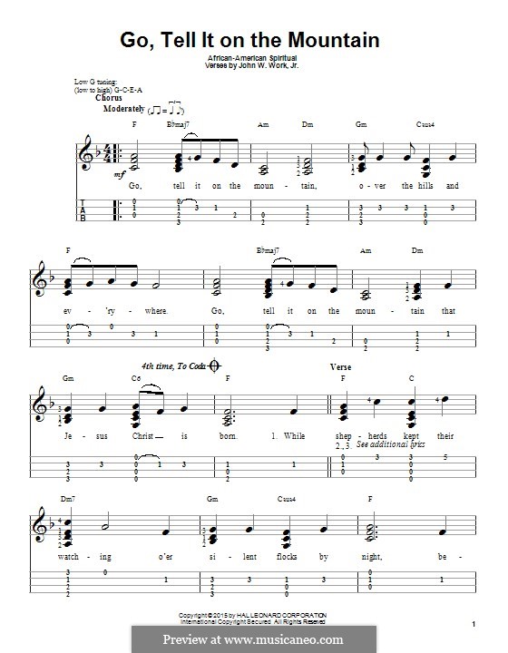 Go, Tell it on the Mountain (Printable Scores): Für Ukulele by folklore