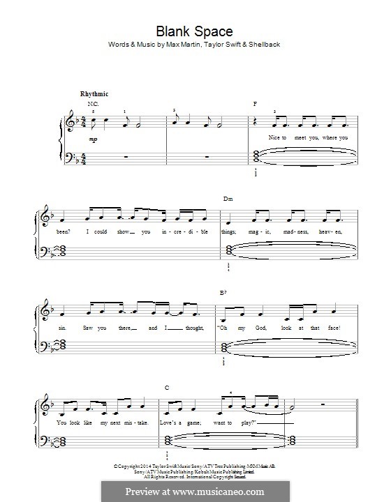 Blank Space: Für Klavier by Shellback, Max Martin, Taylor Swift