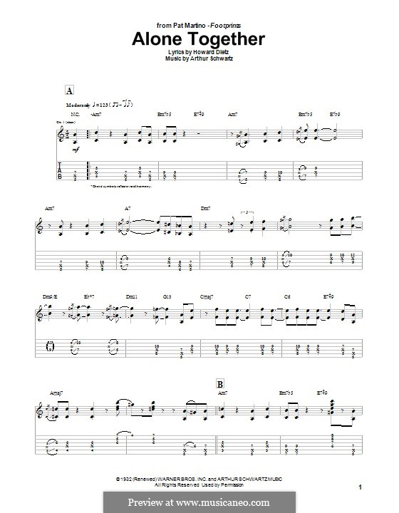 Alone Together (Peggy Lee): Für Gitarre mit Tabulatur by Arthur Schwartz