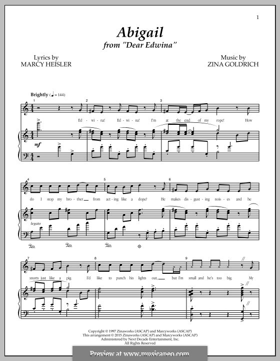 Abigail (from 'Dear Edwina'): Für Stimme und Klavier by Zina Goldrich