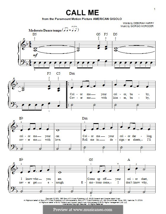 Call Me (Blondie): Für Klavier by Deborah Harry, Giorgio Moroder