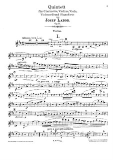 Quintett für Klarinette, Streicher und Klavier, Op.11: Violinstimme by Josef Labor