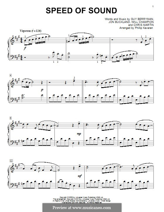 Speed of Sound (Coldplay): For piano (classical version) by Chris Martin, Guy Berryman, Jonny Buckland, Will Champion