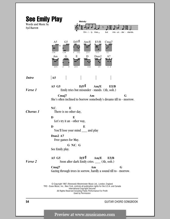 See Emily Play (Pink Floyd): Text und Akkorde by Syd Barrett
