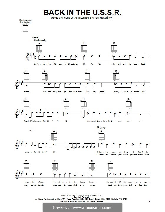 Back in the USSR (The Beatles): Für Gitarre mit Tabulatur by John Lennon, Paul McCartney