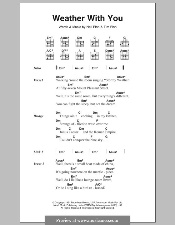 Weather with You (Crowded House): Text und Akkorde by Neil Finn, Tim Finn