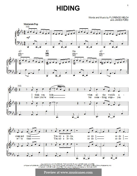 Hiding (Florence and The Machine): Für Stimme und Klavier (oder Gitarre) by James S. Ford, Florence Welch