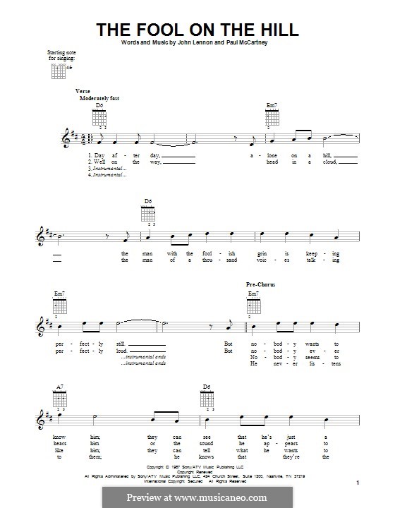 The Fool on the Hill (The Beatles): Für Gitarre mit Tabulatur by John Lennon, Paul McCartney