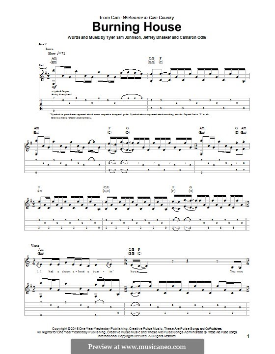 Burning House (Cam): Für Gitarre mit Tabulatur by Jeff Bhasker, Camaron Ochs, Tyler Sam Johnson