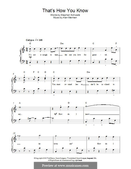 That's How You Know (from Enchanted): Für Klavier by Alan Menken