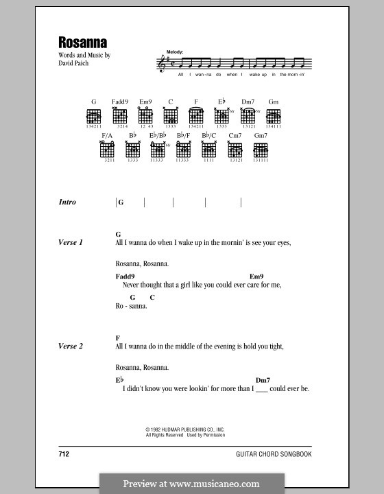 Rosanna (Toto): Text und Akkorde by David Paich