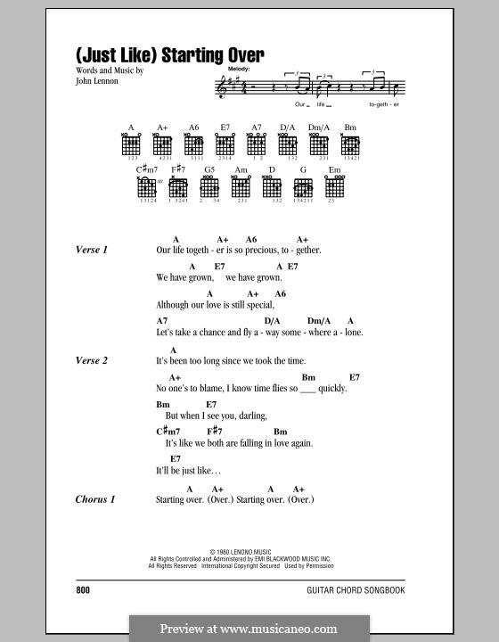 (Just Like) Starting Over: Text und Akkorde by John Lennon