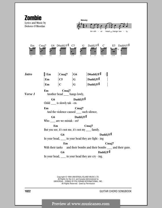 Zombie (The Cranberries): Text und Akkorde by Dolores O'Riordan