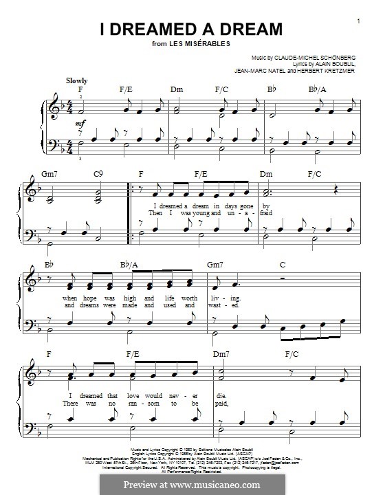 I Dreamed a Dream, for Piano: Für einen Interpreten by Claude-Michel Schönberg