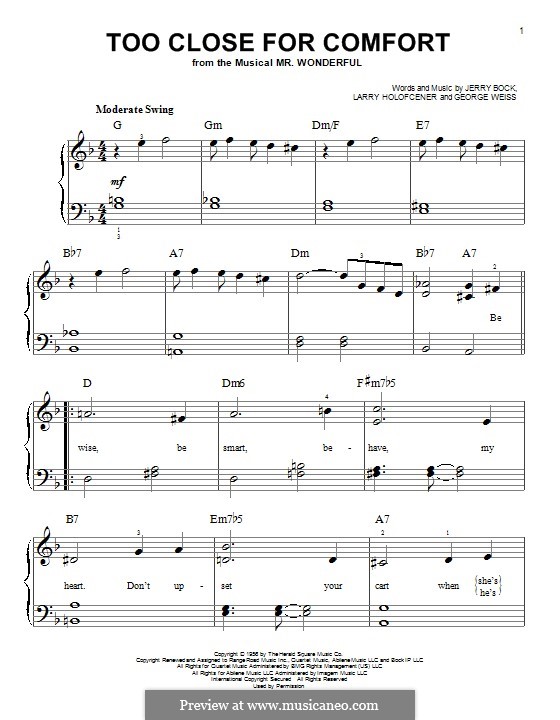 Too Close for Comfort: Für Klavier by George David Weiss, Jerry Bock, Larry Holofcener