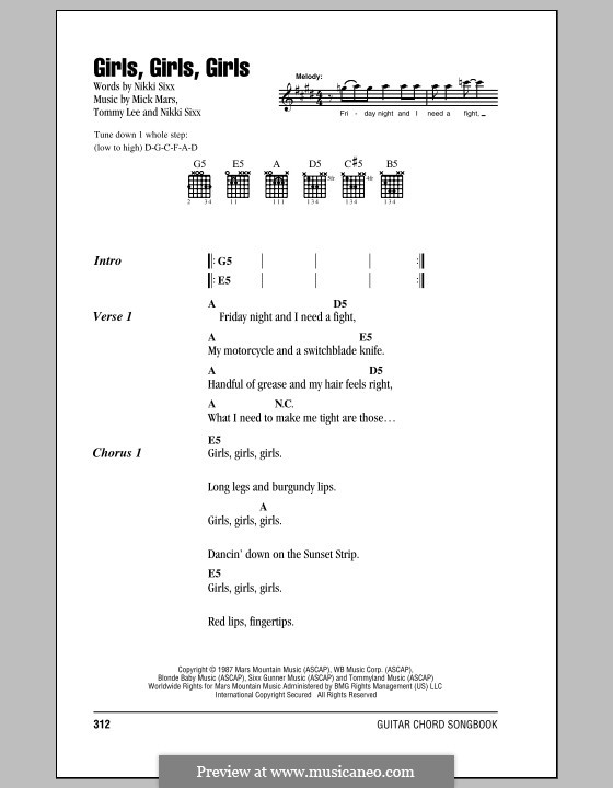 Girls, Girls, Girls (Motley Crue): Text und Akkorde by Mick Mars, Nikki Sixx, Tommy Lee