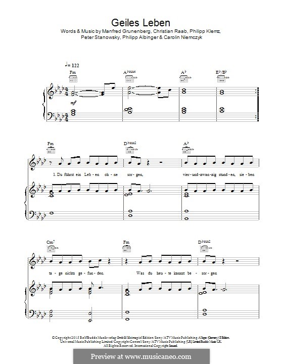 Geiles Leben (Glasperlenspiel): Für Stimme und Klavier (oder Gitarre) by Manfred Grunenberg, Carolin Niemczyk, Christian Raab, Peter Stanowsky, Philipp Albinger, Philipp Klemz