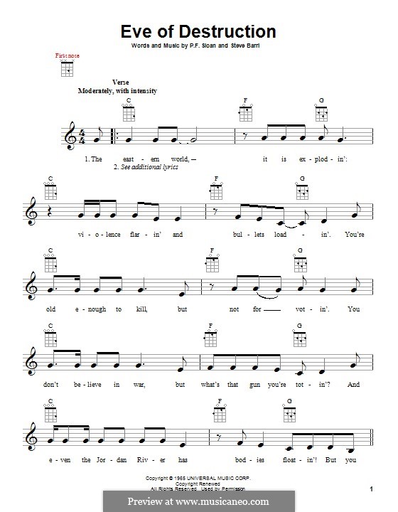Eve of Destruction (Barry McGuire): Für Ukulele by P.F. Sloan, Steve Barri