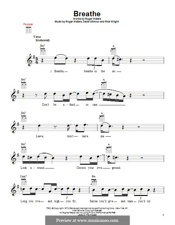 Breathe (Easy Star All-Stars): Für Ukulele by David Gilmour, Richard Wright, Roger Waters