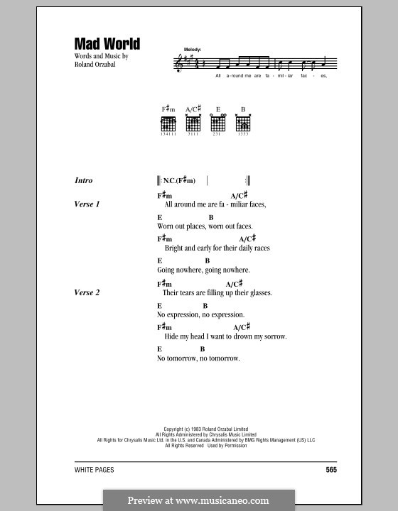 Mad World (Gary Jules & Michael Andrews): Text und Akkorde by Roland Orzabal