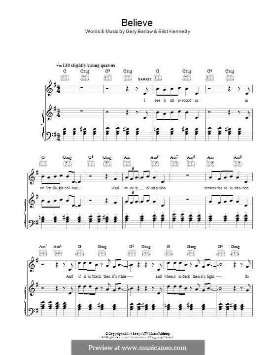 Believe (from 'Finding Neverland'): Für Stimme und Klavier (oder Gitarre) by Eliot Kennedy, Gary Barlow