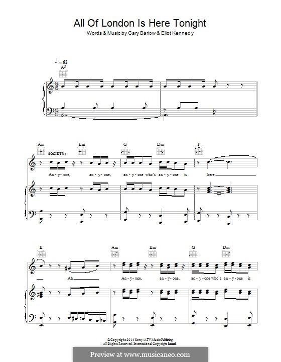 All of London Is Here Tonight (from 'Finding Neverland'): Für Stimme und Klavier (oder Gitarre) by Eliot Kennedy, Gary Barlow