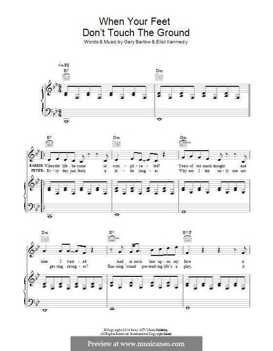 When Your Feet don't Touch the Ground (from 'Finding Neverland'): Für Stimme und Klavier (oder Gitarre) by Eliot Kennedy, Gary Barlow