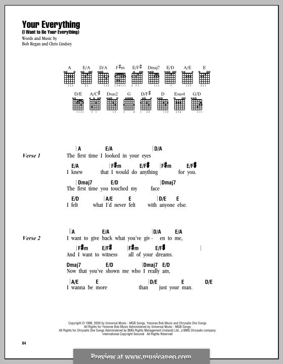Your Everything (I Want To Be Your Everything): Text und Akkorde by Chris Lindsey, Robert Joseph Regan