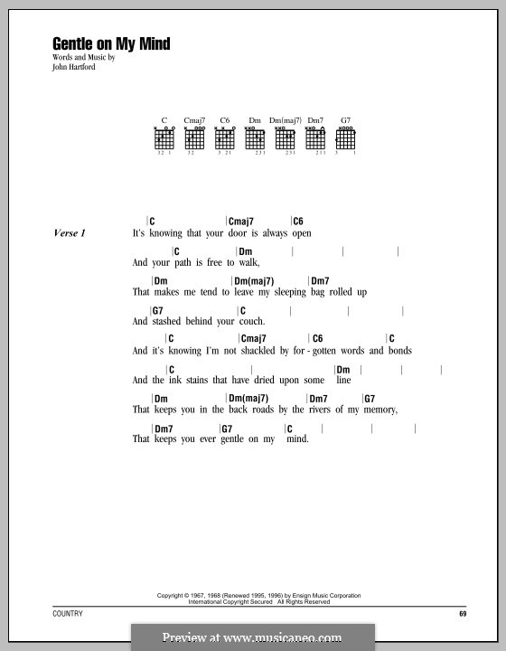 Gentle On My Mind: Text und Akkorde by John Hartford