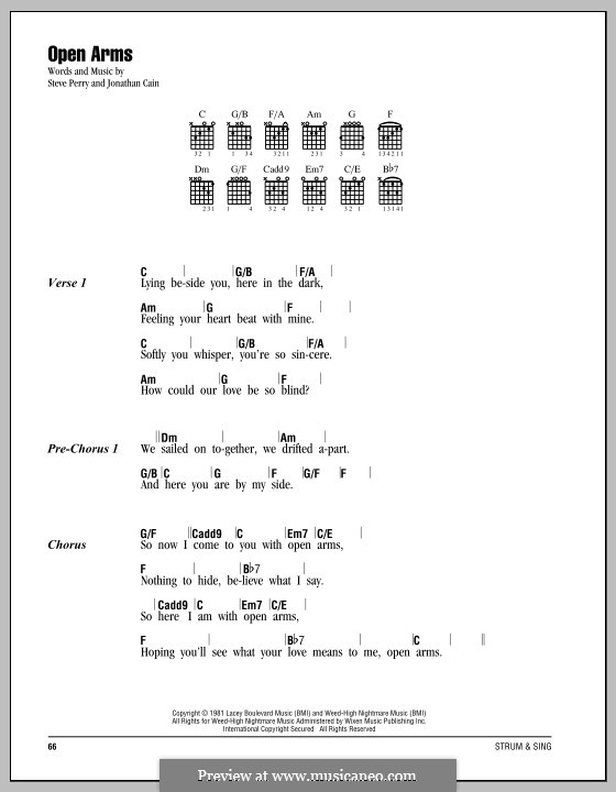 Open Arms (Journey): Text und Akkorde by Jonathan Cain, Steve Perry