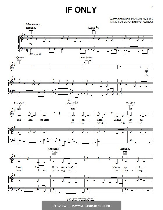 If Only (from Disney's Descendants): For voice and piano or guitar (Dove Cameron) by Adam Anders, Nikki Hassman