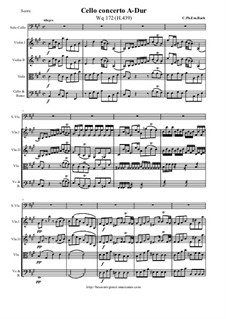 Concerto for Cello and Strings in A Major, H 439 Wq 172: Score and all parts by Carl Philipp Emanuel Bach